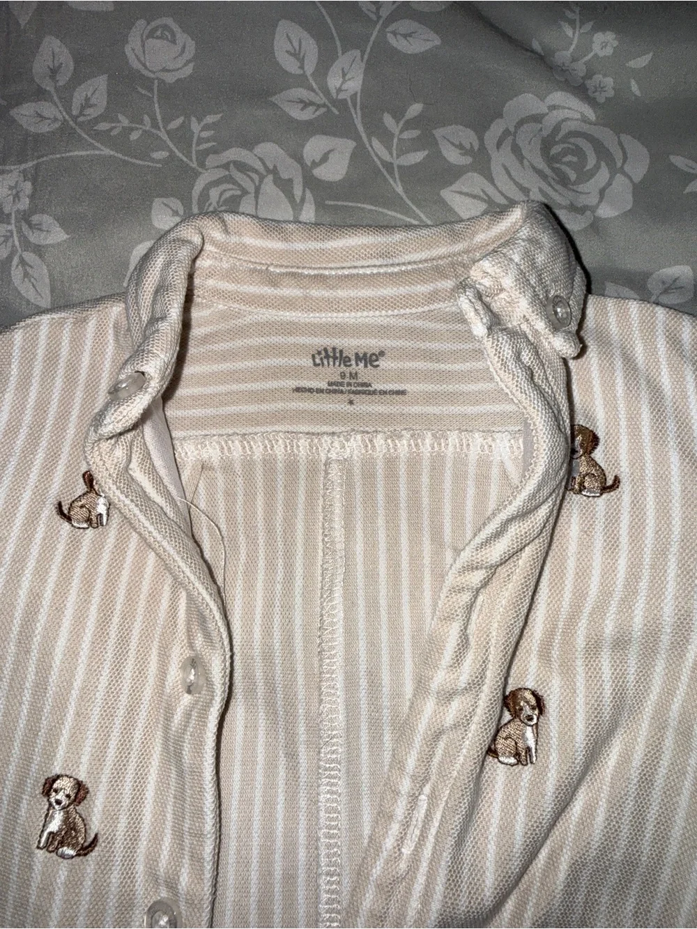 Little Me Beige and White Striped Puppy One-Piece